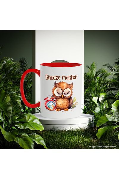 StoryGift Romania Mug with a sleeping owl with the message "Snooze master", illustration, funny, r, With ,STG