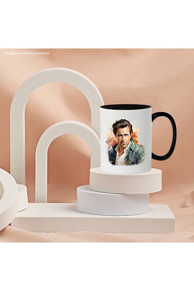 StoryGift Romania Mug With Pierce Brosnan, Actor, Movie Lovers, Celebrity, Multicolor 330 ml, Sky, With