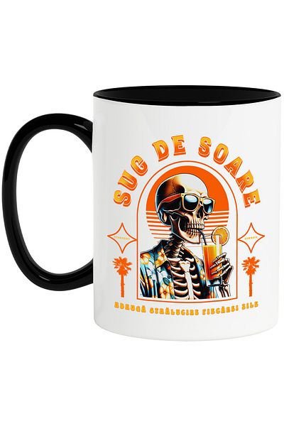 StoryGift Romania Sun Juice Mug adds shine to every day, 330ml, Ceramic with Black Handle, With