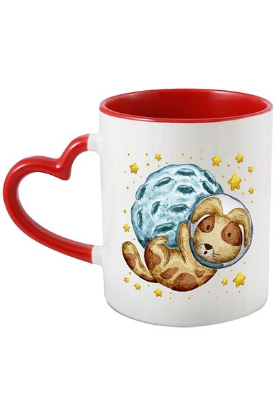 StoryGift Romania Cana Cu Catel, Astronaut, Asteroid, Stele, Multicolor 330 Ml, Ceramica Cu Maner , Cu ,stg