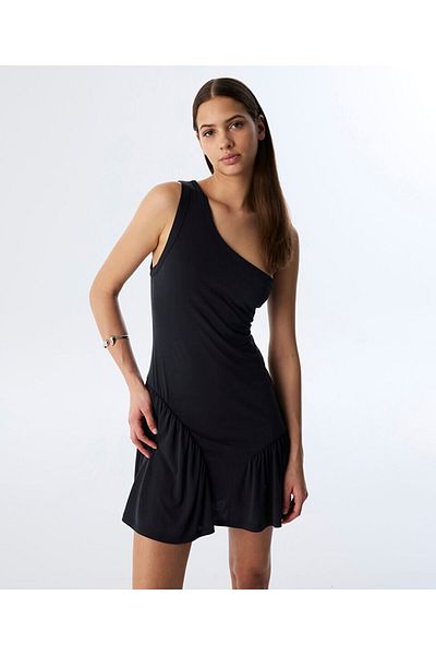 Twist Asymmetric Sleeve Jersey Dress
