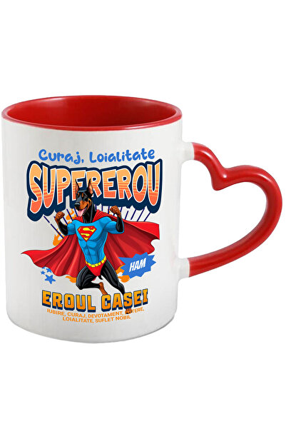 StoryGift Romania Cana Cu Doberman Pinscher Caine In Costum De Superman Cu Pelerina, Erou Nocturn,, Cu ,stg