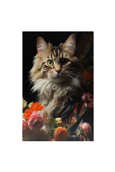 StoryGift Romania Tablou Canvas: Portret Pisica Cu Flori Blana,, Petala, Planta, Bot , Maiestoase ,material Fin