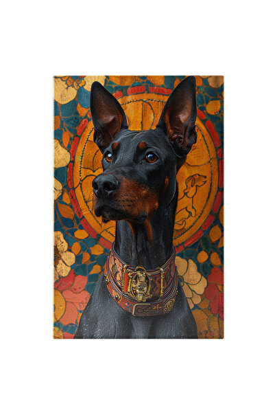 StoryGift Romania Tablou Canvas Doberman Negru Caine Cu Zgarda Maro Si Model ...