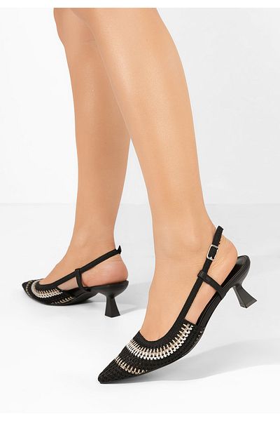 B T Shoes Dominga Black Low Heel Shoes
