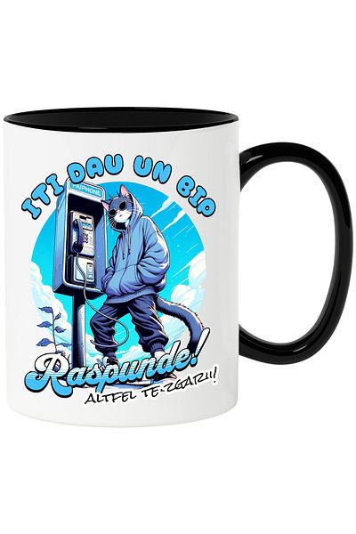 StoryGift Romania Mug cat on street phone text I'll give you a beep, 330ml, Ceramic with Handle Ne, With