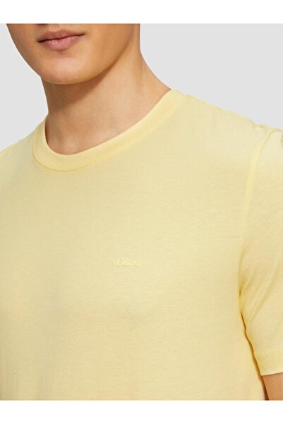 s.Oliver Men's short-sleeved T-shirt with logo and regular fit, Yellow, 3XL