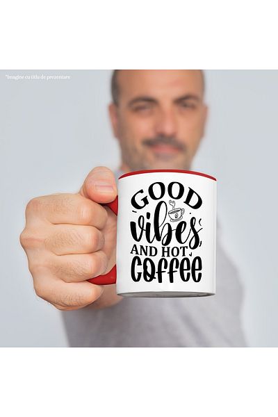 StoryGift Romania Mug with the text in English "Good vibes and hot coffee" - good vibes and coffee f, Cu,STG.