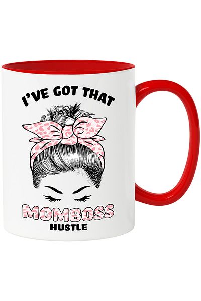 StoryGift Romania Mug with the message "I've got that Momboss Hustle", illustration, mom, hair tied, oh, With