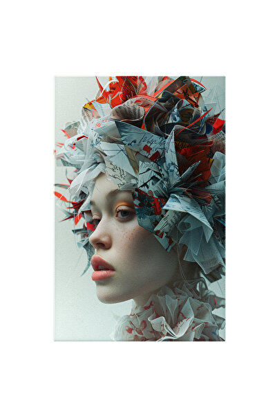 StoryGift Romania Tablou Canvas: Femeie Ce Experimentează Un Nou Stil - Perucă Din Hârtii Stil Origami Pictura D