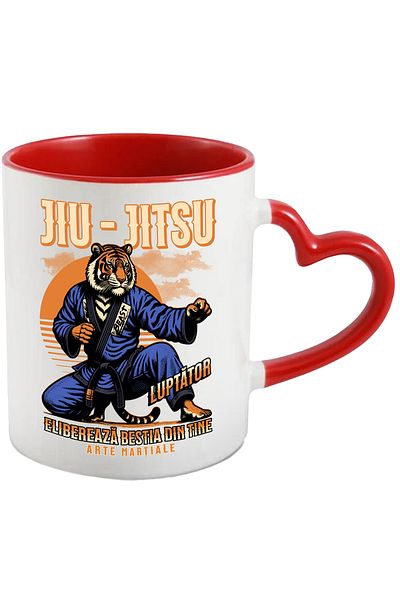 StoryGift Romania Tiger Mug Jiu-Jitsu Martial Arts. Release the Beast, 330ml, Ceramic with Handle, With