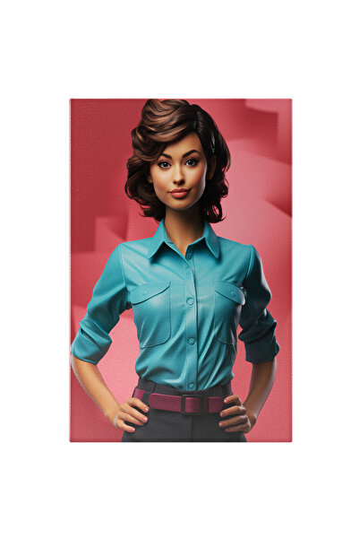 StoryGift Romania Tablou Canvas: Classic Woman Femeie In Camasa Albastra Cu P...