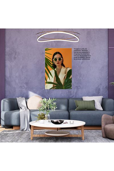 StoryGift Romania Canvas Print Green leaf covering girl dressed in white and beige - round glasses, background po