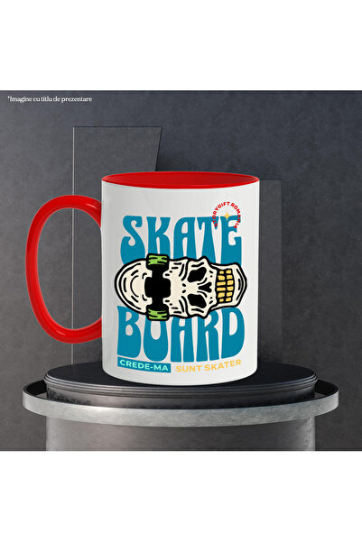 StoryGift Romania Skateboard Mug with Human Skull Board Sports and Adrenaline Lovers Text C, With, STG