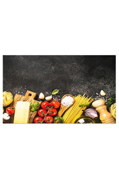 StoryGift Romania Tablou Canvas Ingrediente De Paste Pe Fundal Negru, Vedere De Sus O Prezentare Detaliata A Ing