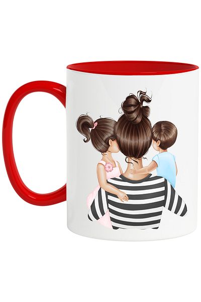 StoryGift Romania Mug with mother holding her 2 children, little girl, little boy, maternal love, With, STG