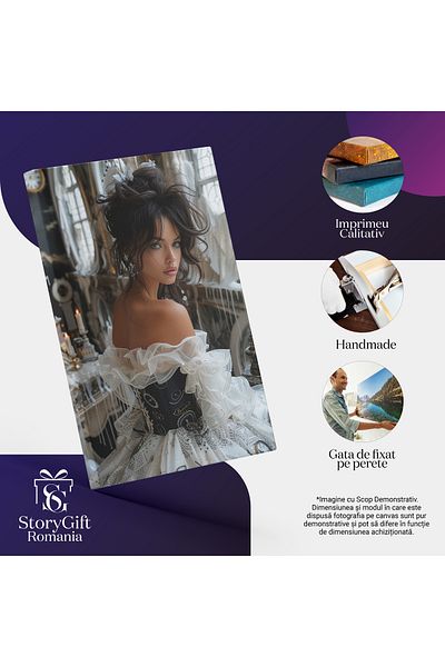 StoryGift Romania Tablou Canvas Divina Fata Frumoasa Cu Parul Saten Si Chip Uimitor Cu Ochii Ca Mare Si Cercei I