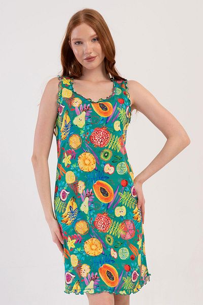 VİENETTA Women's Wide Strap Green Nightdress 100% Cotton C9T3N2O904