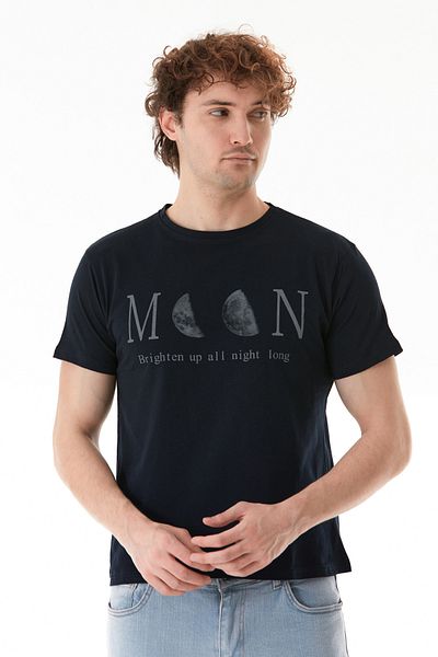 Fulla Moda Μπλουζάκι με λαιμόκοψη με στάμπα Moon Text and Moon