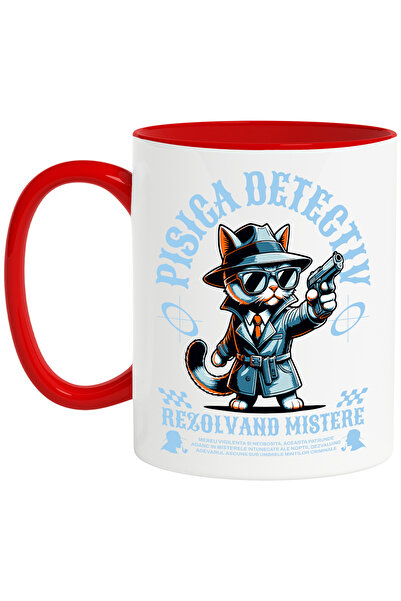 StoryGift Romania Cana Pisica Detectiv Rezolvand Mistere - Sherlock Cat, 330ml, Ceramic Cu Maner R, Cu ,stg