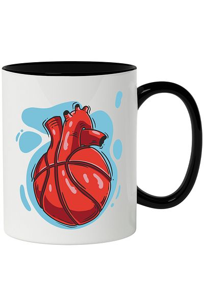 StoryGift Romania Heart Mug, Ball, Basketball, Sport, Illustration, Multicolor 330 ml, Ceramic, With