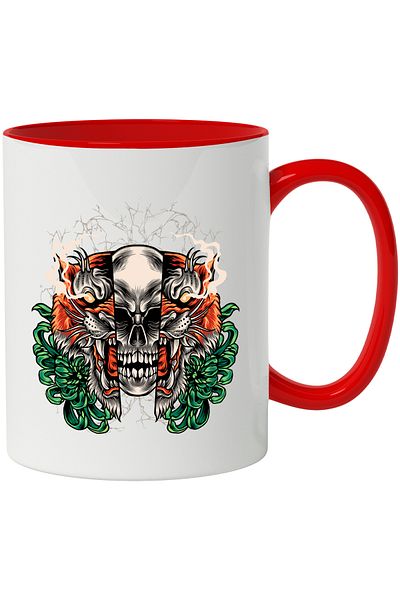 StoryGift Romania Mug With Skull, Tiger, Flowers, Lightning, Smoke, Fangs, Multicolor 330 ml, Ceramic with, With