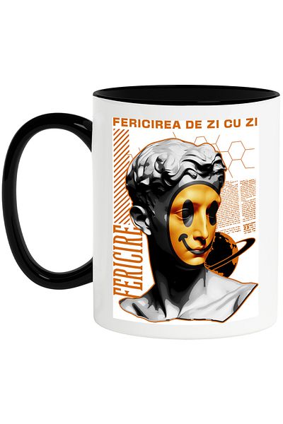 StoryGift Romania Everyday Happiness Mug - Mask on Face, 330ml, Ceramic with Black Handle, With M