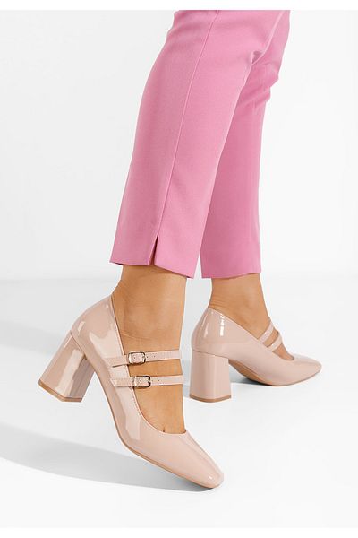 B T Shoes Zerena Beige Chunky Heel Shoes
