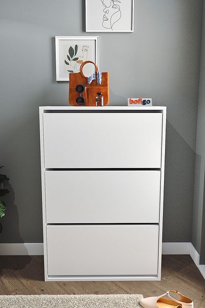 Bofigo Shoerack With 3 Flap Doors, Sliding Shelf Pull-out Drawers 3 Tier Shoerack White