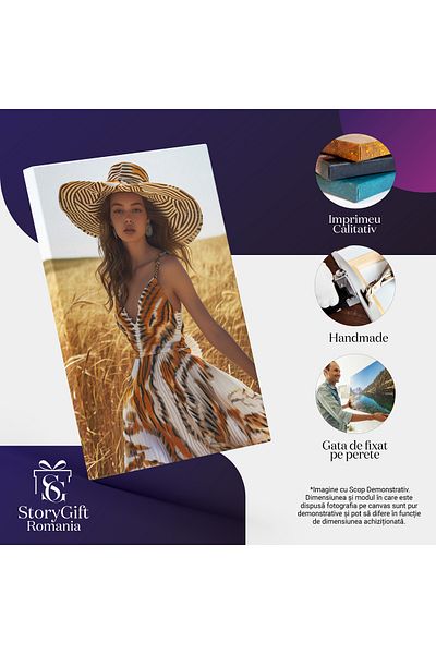 StoryGift Romania Canvas Painting 70 x 50CM Beautiful Women in Dress with Tiger Pattern and Colorful Hat, STG