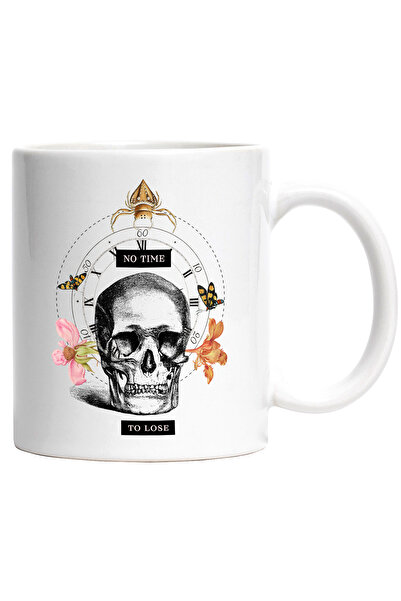 StoryGift Romania Cana Cu Mesaj In Engleza No Time To Lose, Craniu, Flori, Pa...