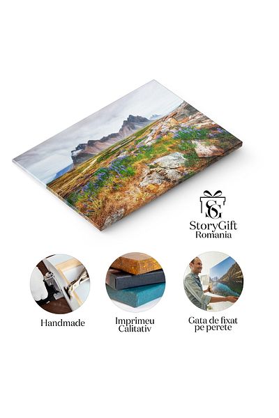 StoryGift Romania Tablou Canvas Peisaje naturale in Islanda: campii verzi si cer senin, destinatie unica