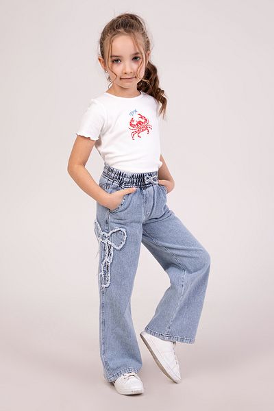 DMB BOYS & GIRLS Pantaloni de blugi pentru fete cu broderie cu stele - 8-9 ani |   Talie înaltă, picior lat