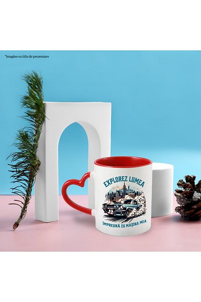 StoryGift Romania Cana Explorez Lumea Impreuna Cu Masina Mea Viteza , 330ml, Ceramica Cu Maner Ini, Cu ,stg