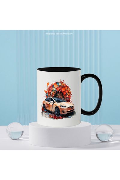 StoryGift Romania Car Mug, Tesla, Abstract Illustration, Wheels, Multicolor 330 ml, Ceramic c, With, STG.