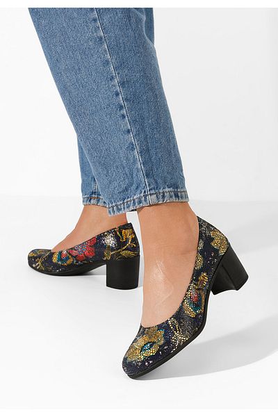 B T Shoes Pantofi Cu Toc Gros Piele Dalida Multicolori