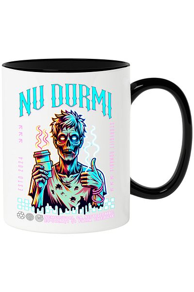 StoryGift Romania Zombie Mug with Coffee and Cigarette Don't Sleep Stress, 330ml, Ceramic with Black Handle, With Ma