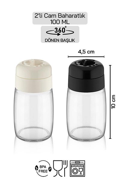 HOMENIVA Set of 2 Glass Spice Shakers – Salt and Pepper Shakers Set Black-White