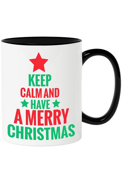 StoryGift Romania Mug with the message "Keep Calm and Have a Merry Christmas!" with Black Handle, With