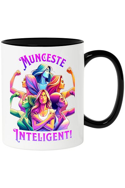 StoryGift Romania Sportswoman Mug Zen Motivational Text Work Smart, 330ml, Ceramic, With