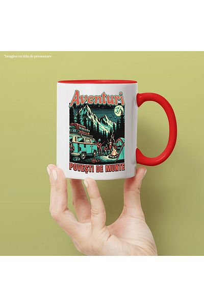 StoryGift Romania Adventures Mug. Mountain Stories Family Fun, 330ml, Ceramic with Red Handle, With ,STG