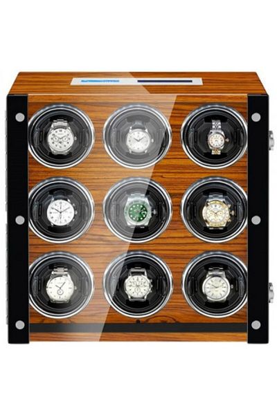 iUni Automatic Watch Winder Box, Luxury Watch Winder 9, Touchscreen, Brown