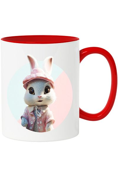 StoryGift Romania Cute Animated Mug with White Rabbit, Dressed in Pink, Pink Hat, Custom Pink, With