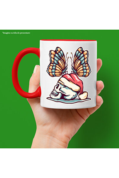 StoryGift Romania Mug With Butterflies, Skull, Christmas Hat, Winter, Multicolor 330 ml, Ceramic with Handles, With ,STG