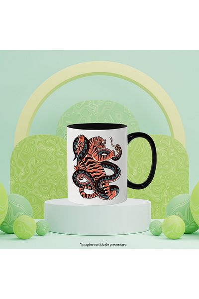 StoryGift Romania Mug With Tiger, Snake, Fight, Illustration, Asian, Stripes, Multicolor 330 ml, Wax, With ,STG
