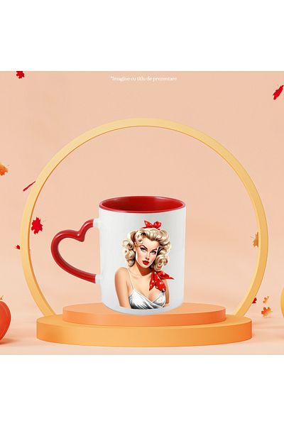 StoryGift Romania Mug with a beautiful woman, illustration, retro style, old, old fashioned, blonde,, With ,STG