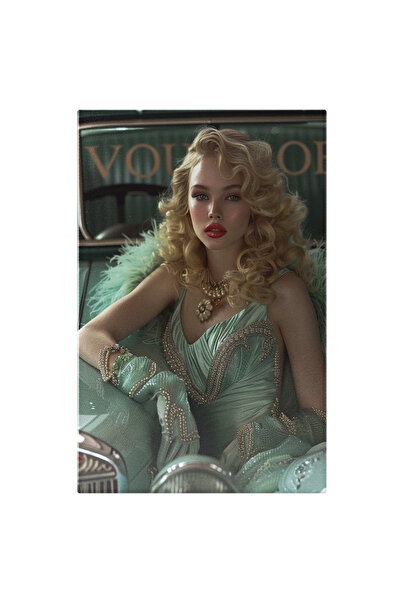 StoryGift Romania Tablou Canvas: Portretul Unei Femei Răvășitoare În Nuanțe De Verde - Opulență La Bord Pictura