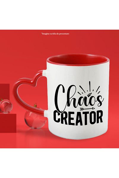 StoryGift Romania Mug with illustration showing a baby bottle and the text "Chaos creator" - creator of chaos, With ,STG.