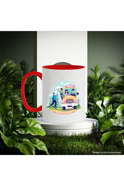 StoryGift Romania Mug With Message In English Back To School, Bus, Sky, Children, Multicolor 330 ml,, With ,STG