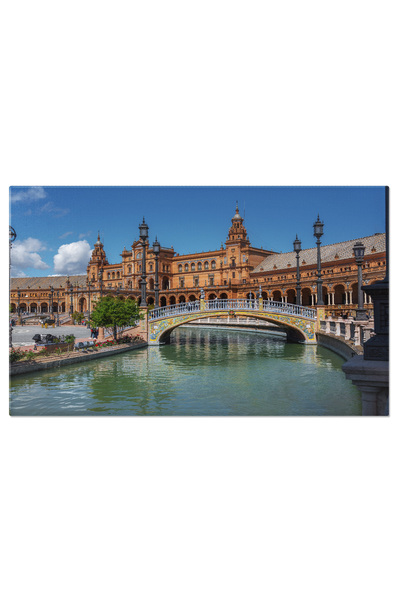 StoryGift Romania Tablou Canvas Plaza De España Si Podul Navarre Din Sevilla Andaluzia, Pod, Podul Navarre, Cladi